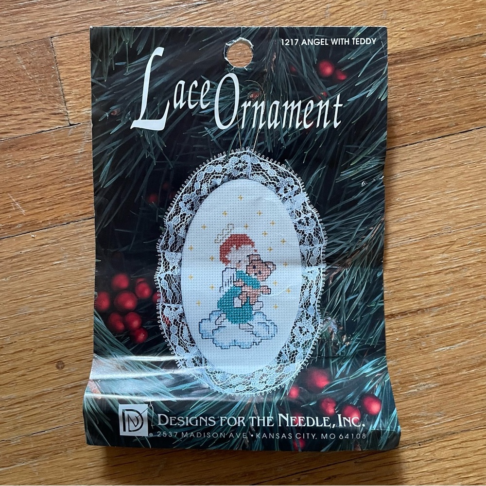 Ornament Cross Stitch Kit with Lace Angel With Teddy Vintage